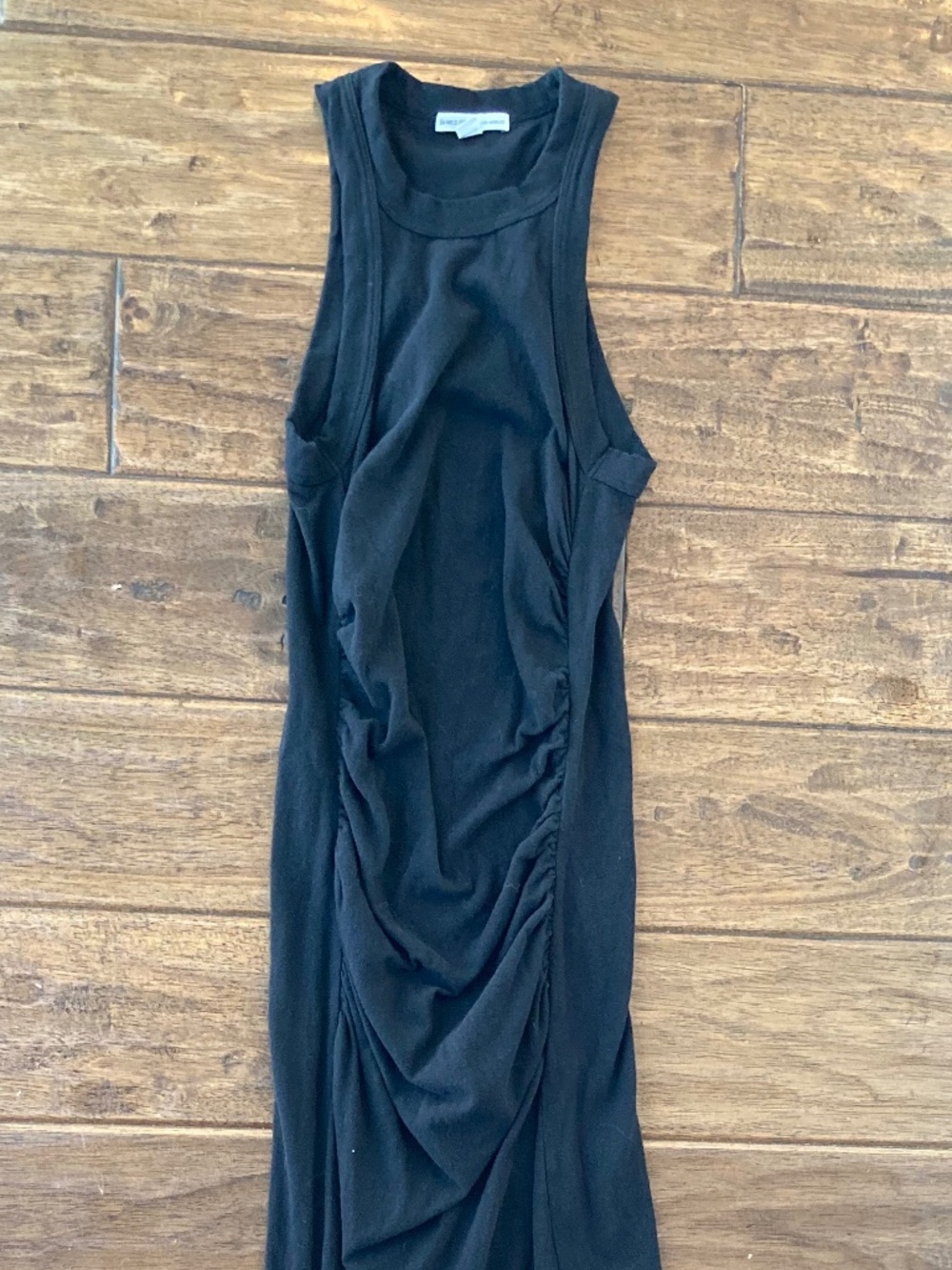 James Perse Dress Womens Size 0 Black Tank Maxi Bodycon Ruched Made USA